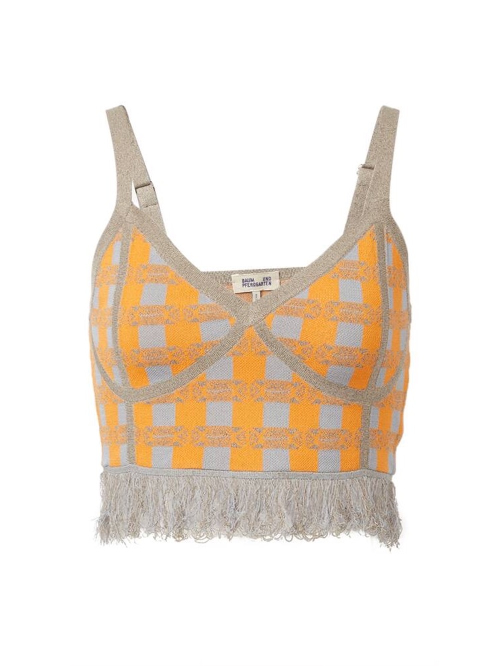 Baum Und Pferdgarten crop top with shoulder straps check print orange & grey